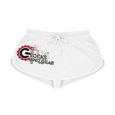 White shorts with 'Glocks and Gear' logo featuring a gear and graffiti-style text design.
