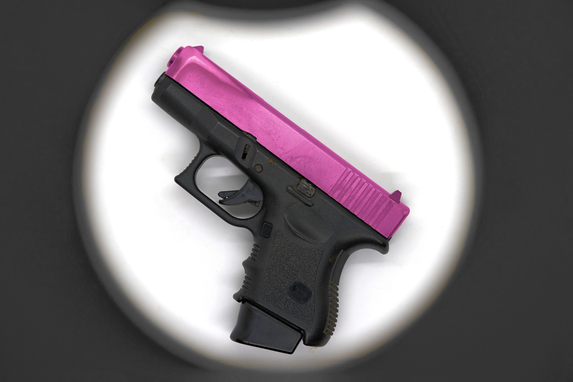 Shot gun black color grip part and pink chrome slide barrel,use 9 mm ammunition with magazine grip accessory